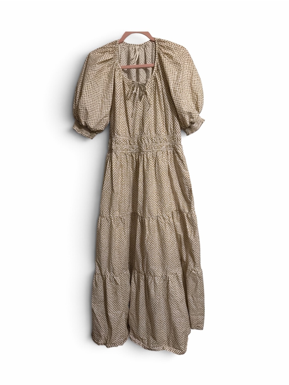 By Anthropologie Mustard Polka Dot Tiered Cotton Maxi Dress XL
